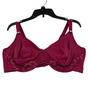 Vanity Fair Underwire Bra Size 44D Red Lace Side Smoothing Full Coverage Support